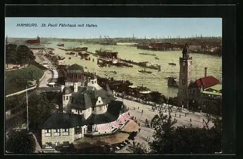 AK Hamburg-St. Pauli, Fährhaus mit Hafen
