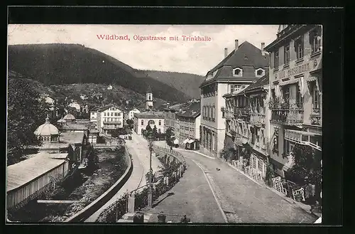 AK Wildbad, Olgastrasse mit Trinkhalle