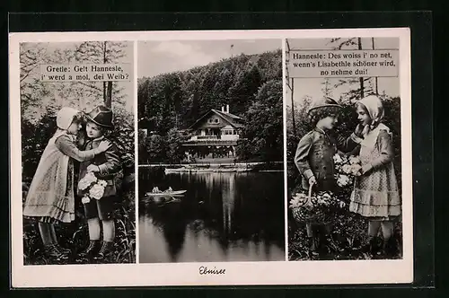 AK Ebnisee, Hotel und zwei Bilder von Gretle und Hannesle