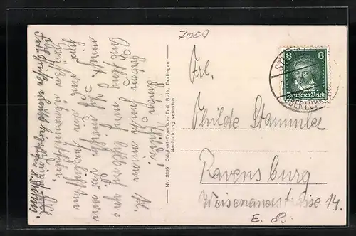 AK Uhlbach, Gesamtansicht mit Blick auf Rotenberg und Grabkapelle