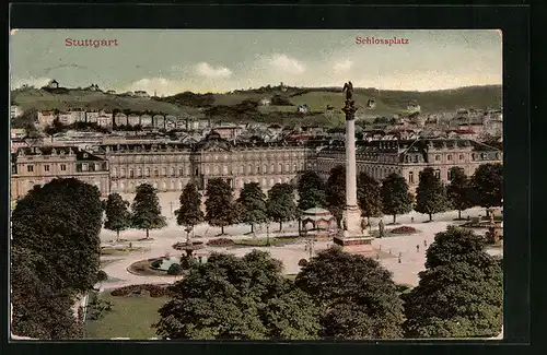AK Stuttgart, Schlossplatz aus der Vogelschau