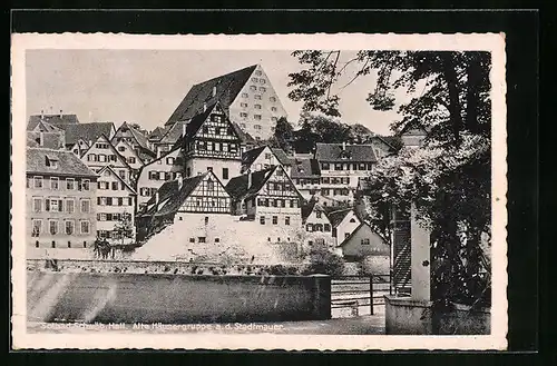 AK Schwäbisch Hall, Alte Häusergruppe an der Stadtmauer