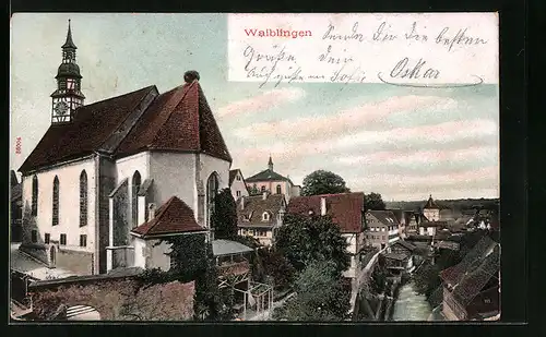 AK Waiblingen, Teilansicht mit Kirche
