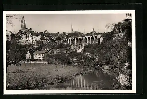 AK Rottweil am Neckar, Teilansicht mit Viadukt