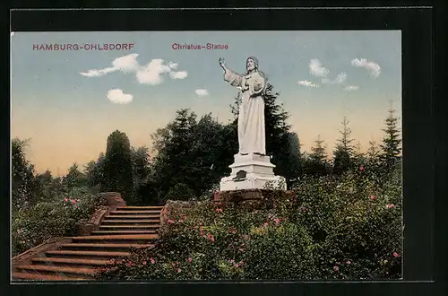 AK Hamburg-Ohlsdorf, Christus-Statue