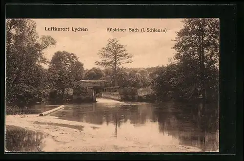AK Lychen, Küstriner Bach mit Schleuse