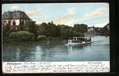 AK Hamburg-Uhlenhorst, Am Langenzug mit Boot