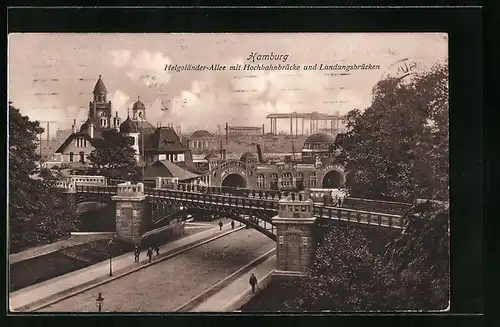 AK Hamburg-St.Pauli, Helgoländer-Allee mit Hochbahnbrücke und Landungsbrücken