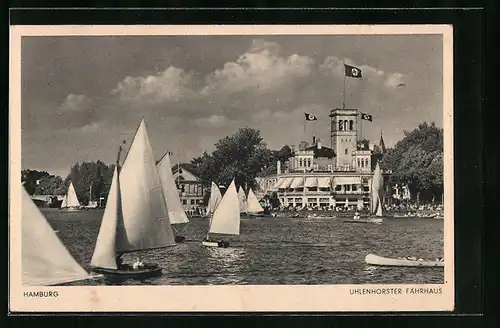 AK Hamburg, Uhlenhorster Fährhaus geschmückt mit n