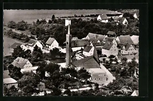 AK Niederstotzingen, Ev. Andreas-Kirche vom Flugzeug aus