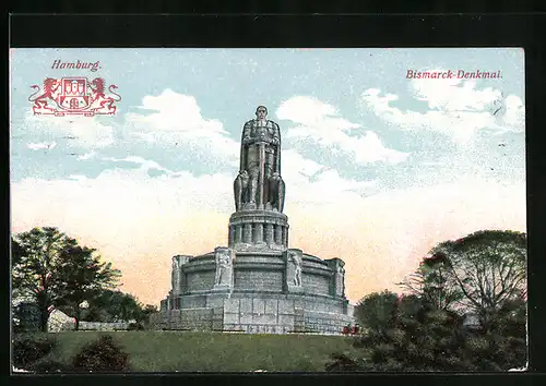 AK Hamburg-St.Pauli, Bismarck-Denkmal