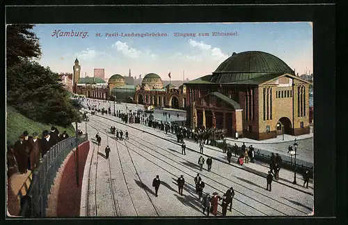 AK Hamburg-St. Pauli, Landungsbrücken, Eingang zum Elbtunnel