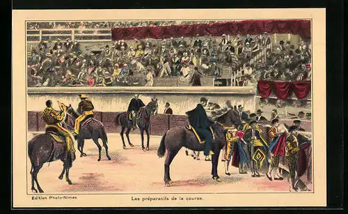 AK Les prèparatifs de la course, Stierkampf