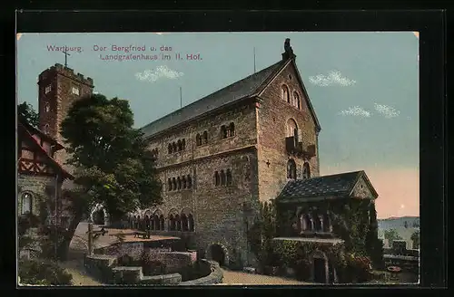 AK Eisenach, Wartburg - Der Bergfried und das Landgrafenhaus im II. Hof