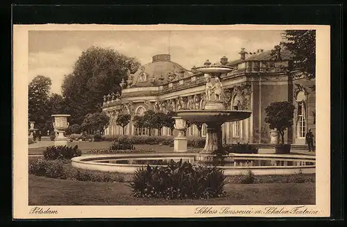 AK Potsdam, Schloss Sanssouci mit Schalen-Fontaine
