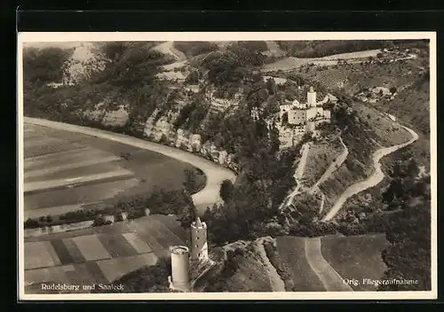 AK Bad Kösen, Rudelsburg und Burg Saaleck vom Flugzeug aus