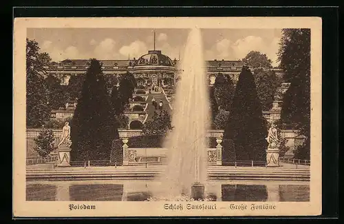 AK Potsdam, Schloss Sanssouci - grosse Fontäne