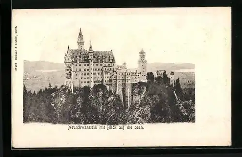 AK Schloss Neuenschwanstein mit Blick auf die Seen