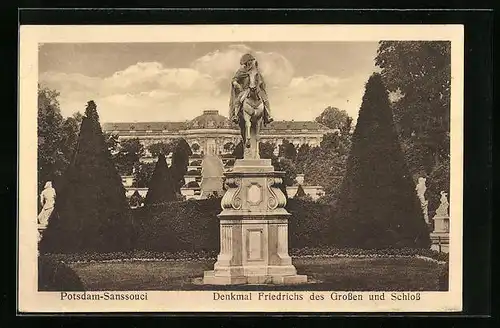 AK Potsdam-Sanssouci, Denkmal Friedrichs des Grossen und Schloss