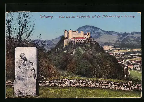 AK Salzburg, Blick von der Richterhöhe auf die Hohensalzburg und Gaisberg