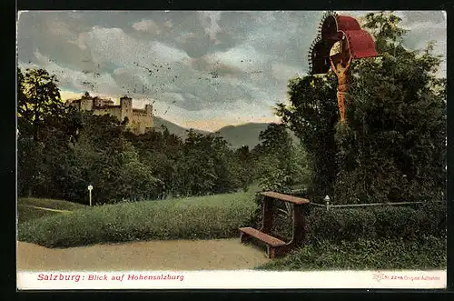 AK Salzburg, Blick vom Wegekreuz auf Hohensalzburg