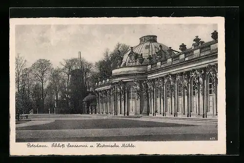 AK Potsdam, Schloss Sanssouci und Historische Mühle