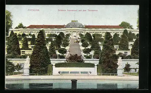 AK Potsdam, Schloss Sanssouci mit den Terrassen
