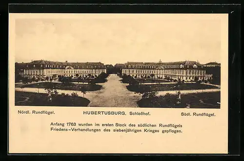 AK Hubertusburg, Schlosshof mit Nördlichen und Südlichen Rundflügel