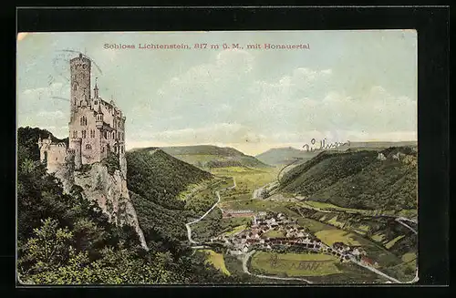 AK Schloss Lichtenstein mit Honauertal