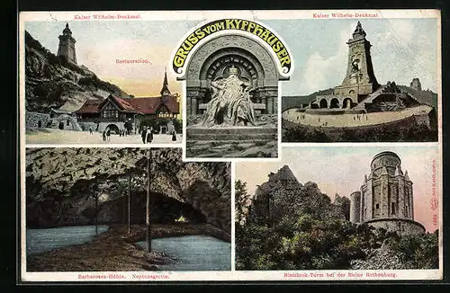 AK Kyffhäuser, Kaiser Wilhelm-Denkmal, Gasthaus, Neptunsgrotte, Bismarckturm