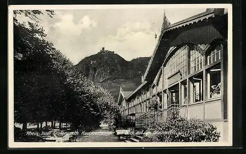 AK Grafenwerth, Hauptrestaurant mit Blick auf den Drachenfels