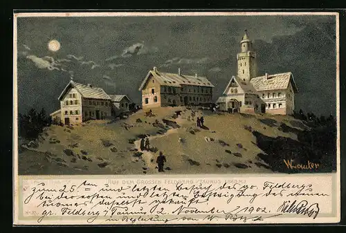 Mondschein-Lithographie Feldberg, Gasthaus und Aussichtsturm