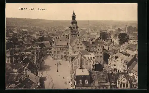 AK Döbeln i. Sa., Rathaus mit Strassenpartie