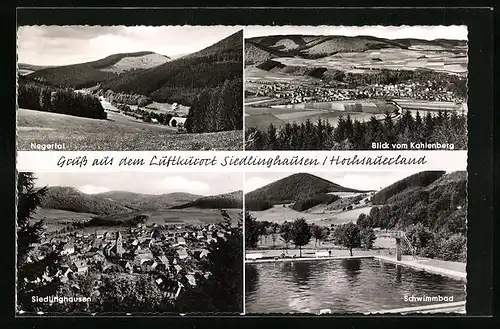 AK Siedlinghausen / Hochsauerland, Schwimmbad, Blick vom Kahlenberg, Negertal