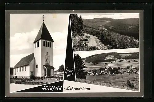 AK Hildfeld / Hochsauerland, Kirche, Gesamtansichten