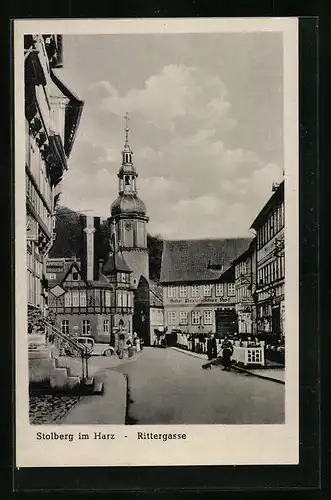 AK Stolberg im Harz, Strasse Rittergasse mit Hotel Deutscher Hof und Apotheke