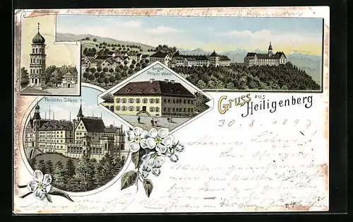 Lithographie Heiligenberg, Gasthof & Pension Winter, Fürstliches Schloss, Turm