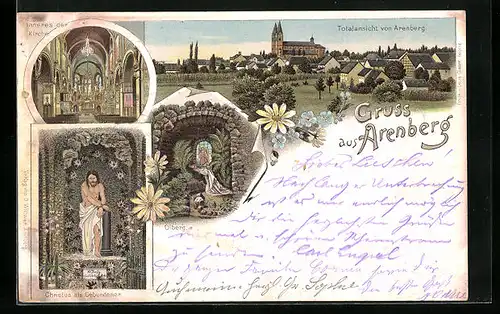 Lithographie Arenberg, Ölberg, Inneres der Kirche, Christus als Gebundener