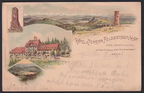 Lithographie Feldberg /Bad. Schwarzwald, Hotel & Pension Feldberger-Hof, Panorama