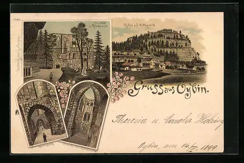 AK Oybin, Friedhof u. Kirchruine, Inneres der Kirchruine, Kreuzgang