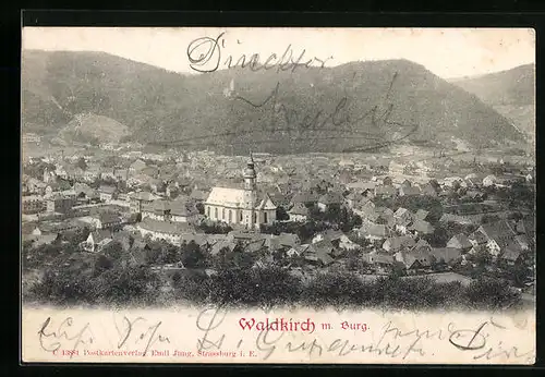 AK Waldkirch, Generalansicht mit Blick zur Burg