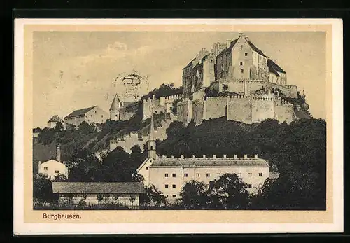 AK Burghausen, Blick hinauf zur Burg