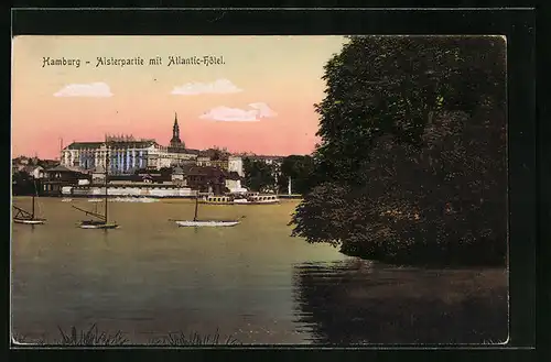 AK Hamburg, Alsterpartie mit Atlantic-Hotel
