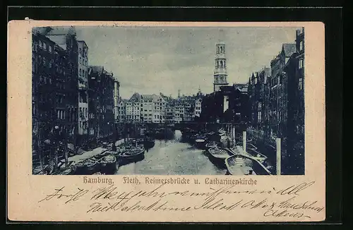 AK Hamburg, Fleth, Reimersbrücke und Catharinenkirche