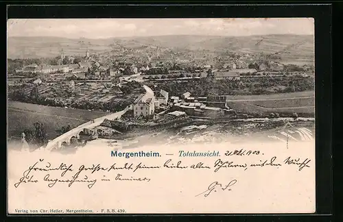 AK Mergentheim, Totalansicht mit Viadukt
