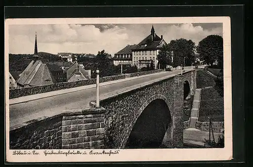AK Löbau /Sa., Hindenburgbrücke und Krankenhaus