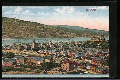AK Bingen, Teilansicht mit Rhein