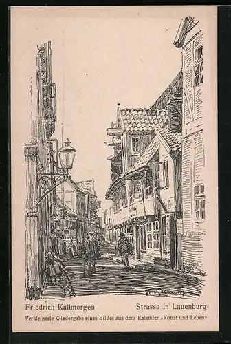 Künstler-AK Lauenburg, Strasse in Lauenburg, Friedrich Kallmorgen