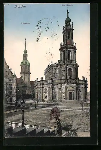 AK Dresden, Kath. Hofkirche und Schlossturm