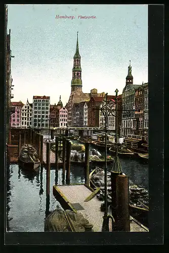 AK Alt-Hamburg, Fleetpartie mit Kähnen